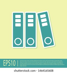 Green Office folders with papers and documents icon isolated on yellow background. Office binders. Archives folder sign.  Vector Illustration
