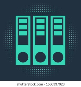 Green Office folders with papers and documents icon isolated on blue background. Office binders. Archives folder sign. Abstract circle random dots. Vector Illustration