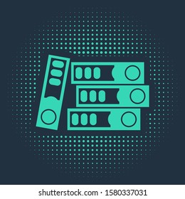Green Office folders with papers and documents icon isolated on blue background. Office binders. Archives folder sign. Abstract circle random dots. Vector Illustration