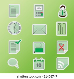 Green office icon set. Vector.