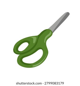 Green office scissors school stationery object cartoon web icon. Vector illustration