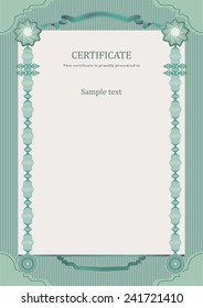 green official certificate. Official blank. 