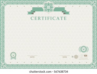 Green official certificate. Ornamental border. Eps 8