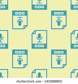 Green OGG file document icon. Download ogg button icon isolated seamless pattern on yellow background. OGG file symbol. Vector Illustration