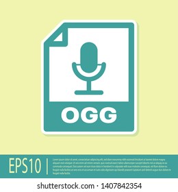 Green OGG file document icon. Download ogg button icon isolated on yellow background. OGG file symbol. Vector Illustration