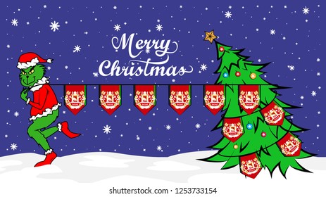 Green Ogre steals national flag of Afghanistan illustration in Christmas poster