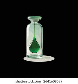 green Oil Drop Hanging in Glass Bottle.