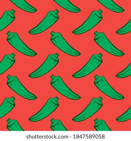 Quoquer verde, padrão sem costura sobre fundo vermelho.