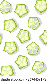 Green okra vegetable is visible when cut texture 