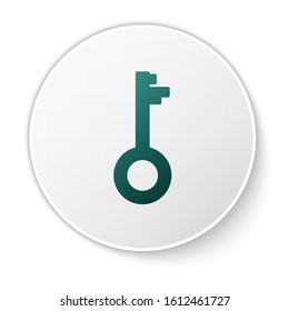 Green Old key icon isolated on white background. White circle button. Vector Illustration