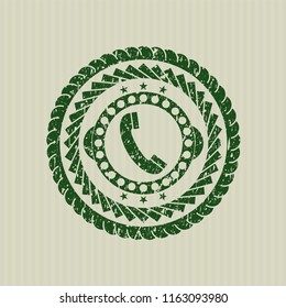 Green old phone icon inside distress rubber stamp