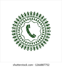 Green old phone icon inside distress rubber grunge texture stamp