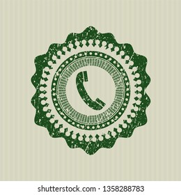 Green old phone icon inside distress rubber grunge seal