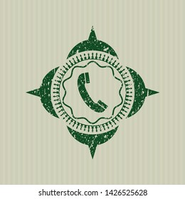 Green old phone icon inside distressed grunge stamp