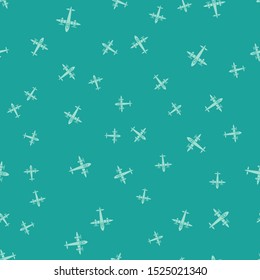 Green Old retro vintage plane icon isolated seamless pattern on green background. Flying airplane icon. Airliner sign.  Vector Illustration