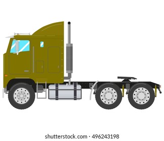 Green old truck-tractor isolated on white background. Vector illustration