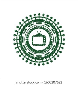 Green old tv, television icon inside distressed rubber stamp
