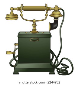 Green old-fashioned telephone. Illustration/vector graphics.