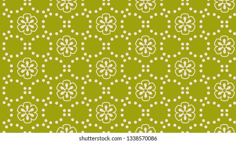 Green olive abstract geometric flower dot vector seamless pattern