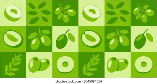 Green Olive abstract seamless geometric vector pattern for packaging design