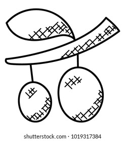 
Green olive branch with olives and leaf, doodle icon
