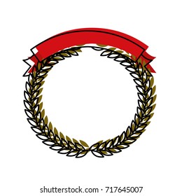 green olive branches forming a circle with red ribbon thick on top colorful watercolor silhouette vector illustration