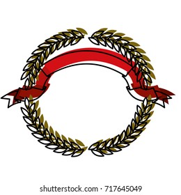 green olive branches forming a circle with red ribbon on top in colorful watercolor silhouette vector illustration