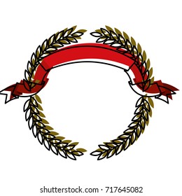 green olive branches forming a circle with red ribbon on top in colorful watercolor silhouette vector illustration