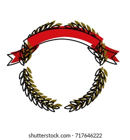 green olive branches forming a circle with red ribbon on top colorful watercolor silhouette vector illustration