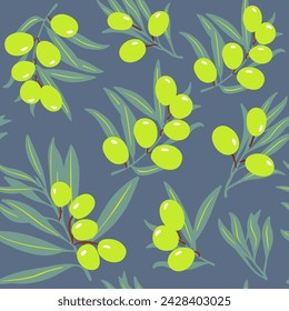 Green olive branches. Pattern. Vector seamless illustration.