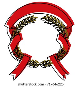 green olive branches and red ribbon interlace colorful watercolor silhouette vector illustration