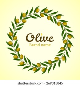 Green olive branches wreath. Vector