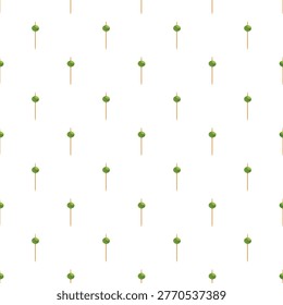 Green olive cocktail picks forming a repeating pattern, ideal for food and drink backgrounds