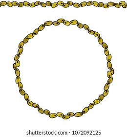 Green Olive Endless Brush. Olive Round Wreath. Realistic Hand Drawn Illustration. Savoyar Doodle Style.