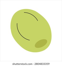 Green Olive Flat Illustration, Fresh Olive Fruit, Mediterranean Ingredient Clipart