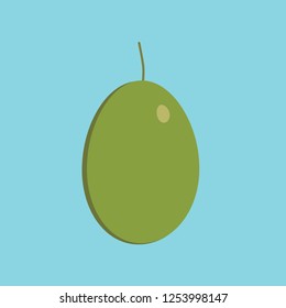 Green olive icon in flat design with blue background.