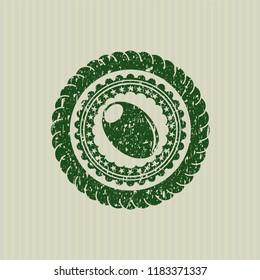 Green olive icon inside distress grunge style stamp