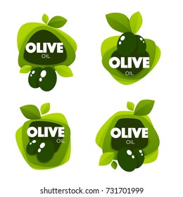 Green Olive Leaves, Lettering Compositions And Oil Splashes , Vector Collection Of Logo Templates, Labels, Symbols 