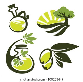 green olive, oil and landscapes, vector collection of signs, symbols and icons