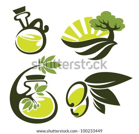 green olive, oil and landscapes, vector collection of signs, symbols and icons