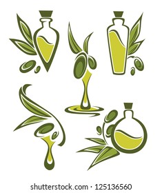 green olive and oil , vector collection of stylized signs, symbols and icons