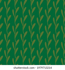 Paleta verde y oliva sin fisuras con ramas minimalistas. Impresión orgánica vintage. Ilustración vectorial para impresiones textiles estacionales, tela, carteles, telas de fondo y papel pintado.