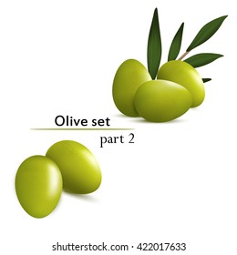 Green olive set on the white background