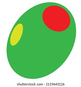 A green olive stuffed with red pepper, green and red colors, white background, olive illustration vector, suitable for olive label and sign and markets banners, olive minimal style drawing