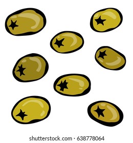 Green Olives. Doodle Style Vector Design, Isolated on White Background.