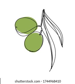 Green olives isolated olive oil logo line art doodle sketch vector graphics