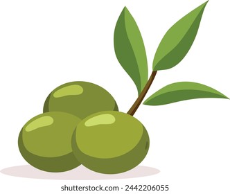 
Green Olives Isolated on a White Background Vector Illustration. Natural fruits design, ingredient of Mediterranean cuisine 
