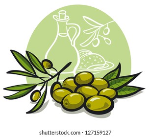 green olives with leaves