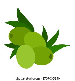 Green olives with leaves Pasta flat icon vector isolated.