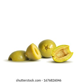 Green olives low poly. Wonderful antioxidant. Beautiful olives. Green olives in triangulation technique. Vector illustration.
